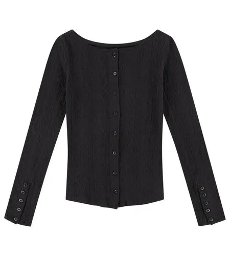 Single Breasted Woman Tshirts O-neck Long Sleeve Tunic Tees Crop Tops 2024 Ropa Mujer Korean Camisetas Casual Fashion T-shirt