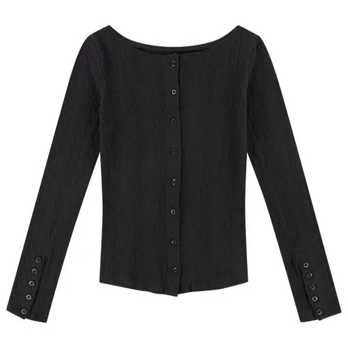 Load image into Gallery viewer, Single Breasted Woman Tshirts O-neck Long Sleeve Tunic Tees Crop Tops 2024 Ropa Mujer Korean Camisetas Casual Fashion T-shirt
