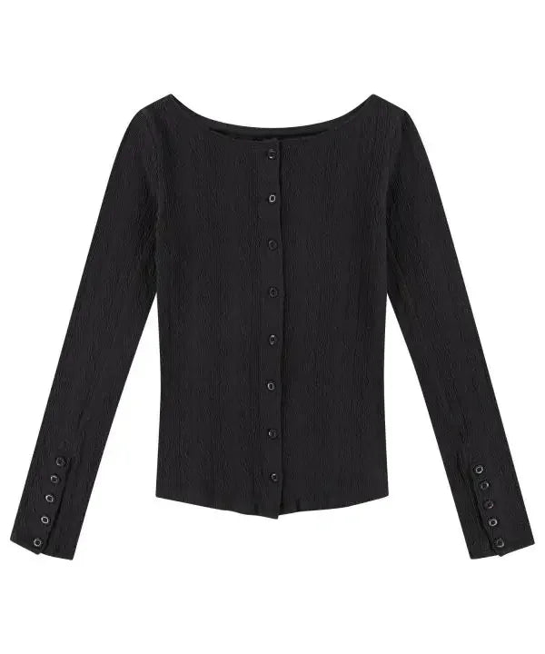 Single Breasted Woman Tshirts O-neck Long Sleeve Tunic Tees Crop Tops 2024 Ropa Mujer Korean Camisetas Casual Fashion T-shirt