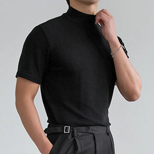 Load image into Gallery viewer, Stylish America Style Men&#39;s T-shirt Male Slim Solid Color Half Turtleneck Tops Short Sleeve Fashion tide 9A8194
