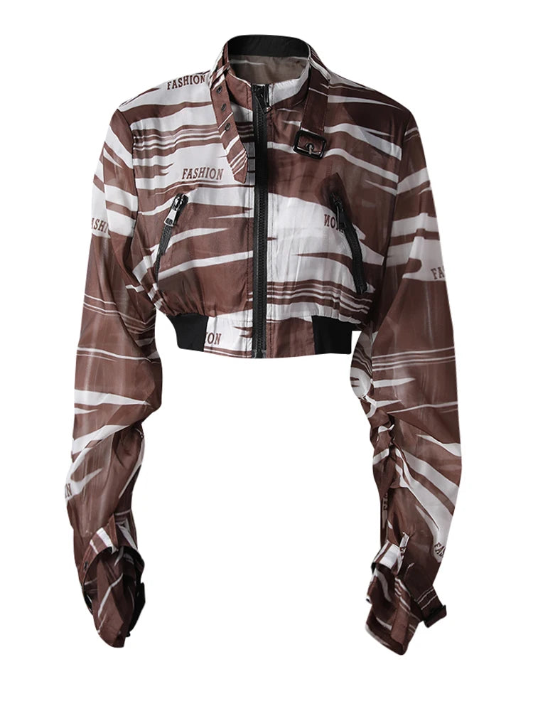 Black Leopard Printed Thin Short Jacket New Stand Collar Long Sleeve Women Coat Fashion Tide Spring Summer 2025 CPG3170