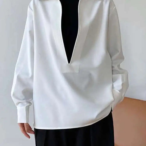 Load image into Gallery viewer, Women White Blue Brief Elegant Big Size Blouse New V-neck Long Sleeve Shirt Fashion Tide Spring Autumn 2025 1DH6648
