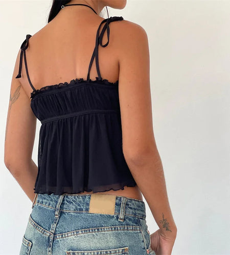 y2k Tops for Women Fairycore Clothing Flower/Bow Spaghetti Strap Sleeveless Pleated Camisole 2000s Vest Party Clubwear