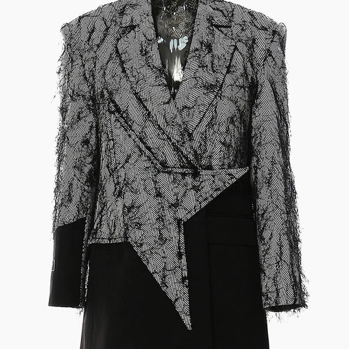 Load image into Gallery viewer, Women Black Color-block Tassels Big Size Blazer New Lapel Long Sleeve Loose Fit Jacket Fashion Spring Autumn 2025 1DH2129
