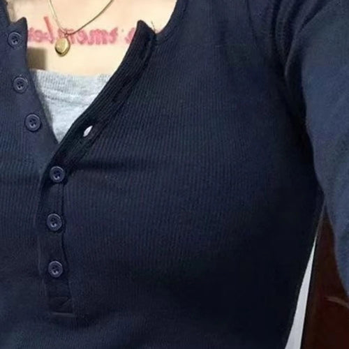 Load image into Gallery viewer, Y2k Aesthetic Casual Fake Two Piece T-shirt Womens Harajuku Patchwork Vintage Top Streetwear Grunge Single Breasted Shirts Femme
