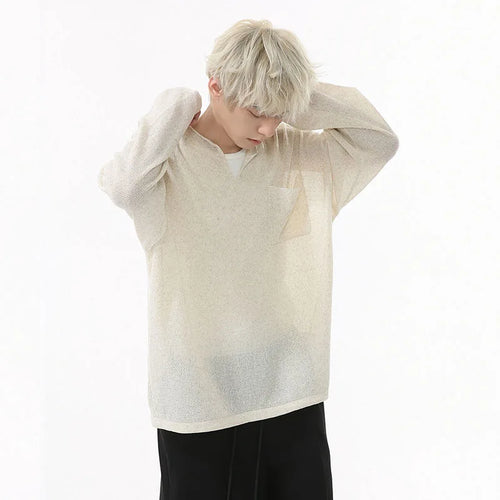 Load image into Gallery viewer, Men's T-shirt Long Sleeve Design Korean Pocket Decoration V-neck Casual Top Thin Loose Male Pullover Clothing 9W1585
