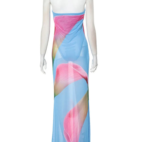 Load image into Gallery viewer, Floral Print Strapless Sexy Maxi Dress For Women Gown Patchwork Off-shoulder Backless Sleeveless Print Long Dress
