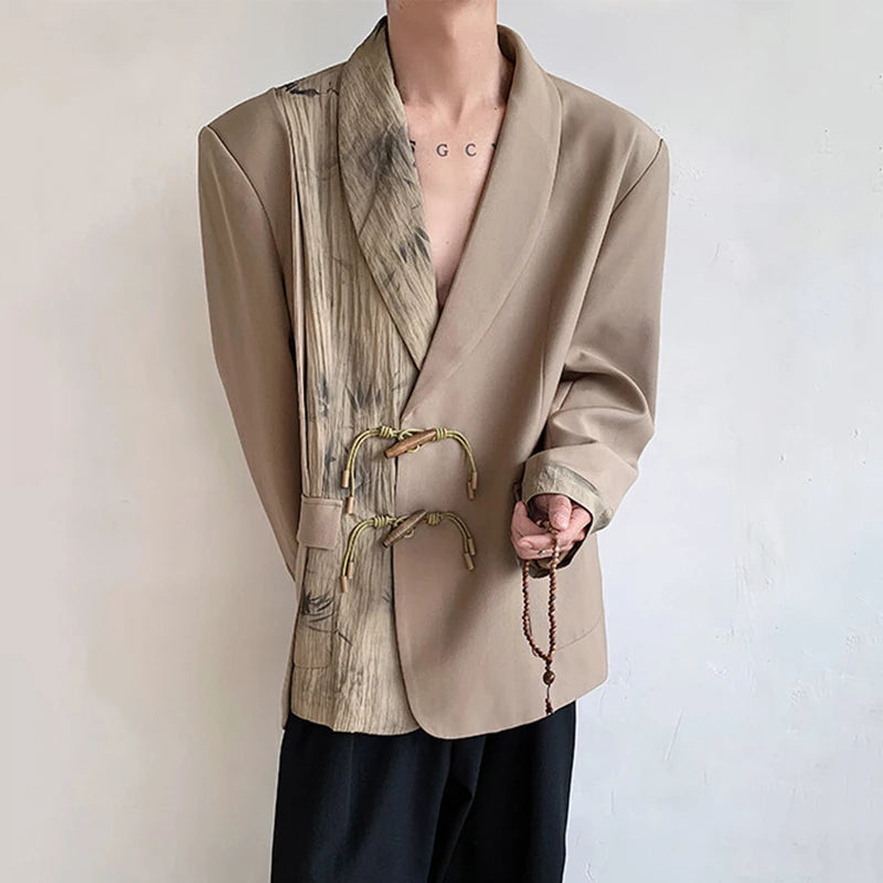 Men's Suit Coat Spring New Chinese Style Design Button Decoration Handsome Single Breasted Loose Male Clothing 9W1707