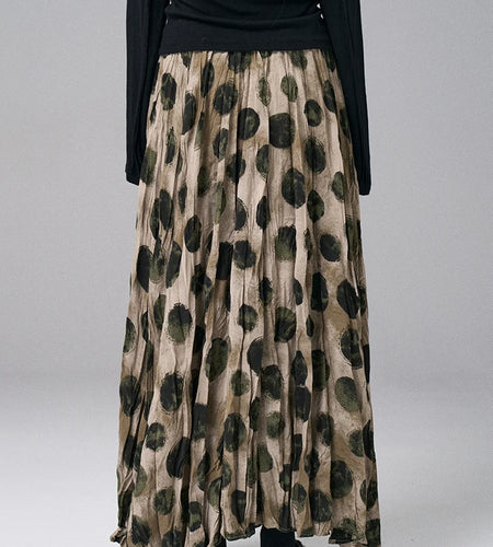 High Elastic Waist Green Dot Printed Vintage A-line Half-body Skirt Women Fashion Tide New Spring Autumn 2025 1DJ0380