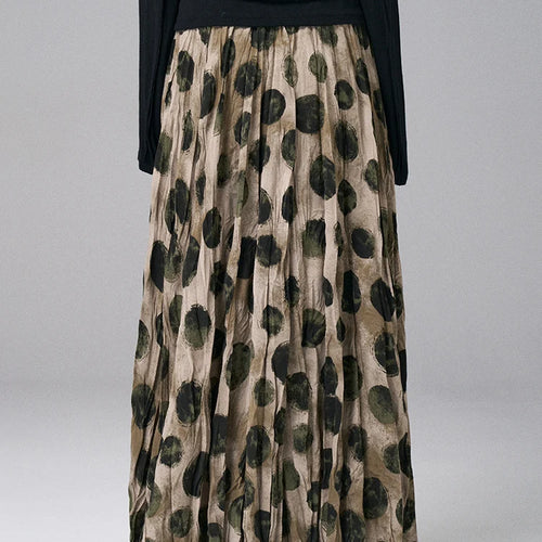 Load image into Gallery viewer, High Elastic Waist Green Dot Printed Vintage A-line Half-body Skirt Women Fashion Tide New Spring Autumn 2025 1DJ0380
