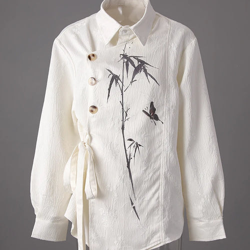 Load image into Gallery viewer, Women Beige Button Jacquard Bandage Big Size Blouse New Lapel Long Sleeve Shirt Fashion Tide Spring Autumn 2025 CPG3221
