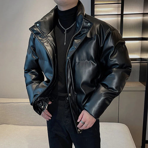 Load image into Gallery viewer, Winter Men&#39;s Leather Cotton Clothing Fashion Standing Collar Ruffian Handsome Casual Loose Padded Jackets Autumn 9C2707
