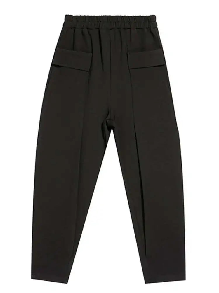 High Elastic Waist Black Pockets Casual Harem Pants New Loose Fit Trousers Women Fashion Tide Spring Autumn 2025 1DF4709