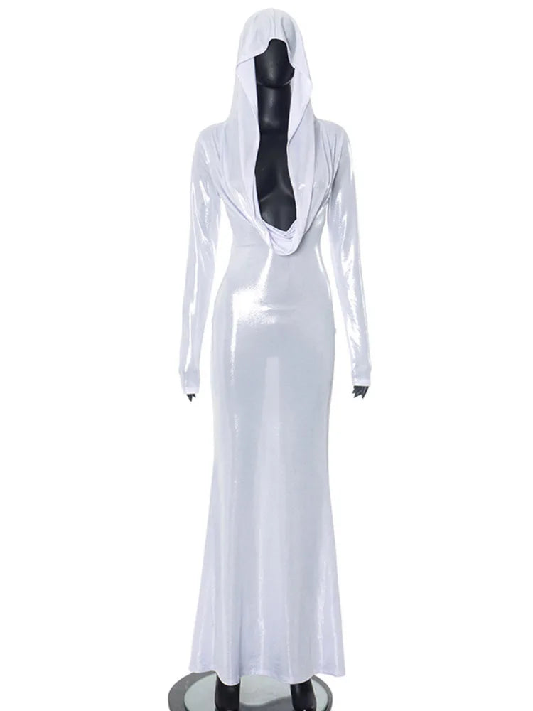 Fashion Long Sleeved Slim Hooded Dress For Women 2025 New Personalized Collar High Waist Long Dress Party Club Dress