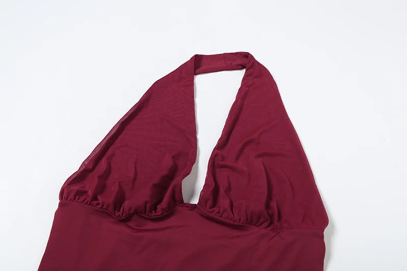 Scarf Collar Backless Sexy Maxi Dress Women Gown Fashion Halter Deep V Neck Thigh High Split Bodycon Long Dress