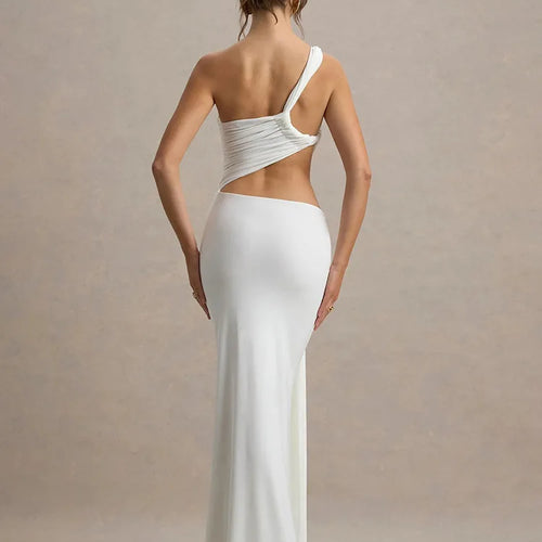 Load image into Gallery viewer, Irregular Ruched Sexy Maxi Dress For Women Gown Hollow Out One Shoulder Sleevelessdraped Bodycon Club Party Long Dress
