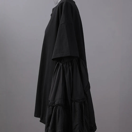 Load image into Gallery viewer, Women Black Ruffles Irregular Big Size Mini Dress New Round Neck Short Sleeve Fashion Tide Spring Summer 2025 1DH9574
