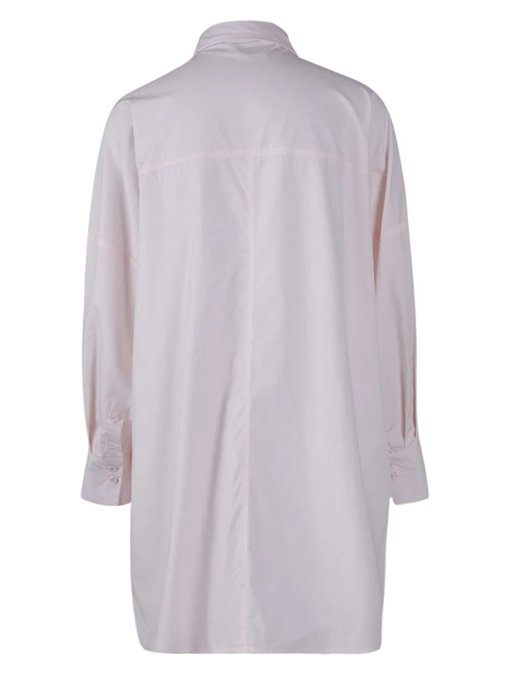 Women pink Color Brief Big Size Long Casual Blouse New Lapel Long Sleeve Shirt Fashion Tide Spring Autumn 2025 1LD2024