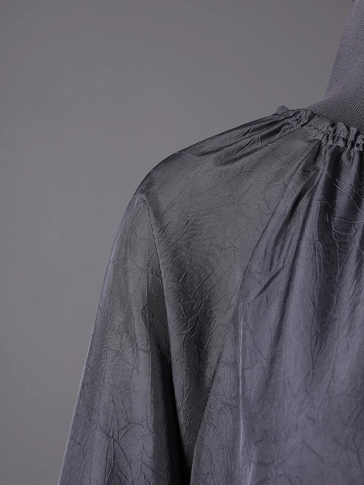 Women Gray Brief Long Big Size Elegant Dress New Turtleneck Long Sleeve Loose Fit Fashion Tide Spring Autumn 2025 1DH0252