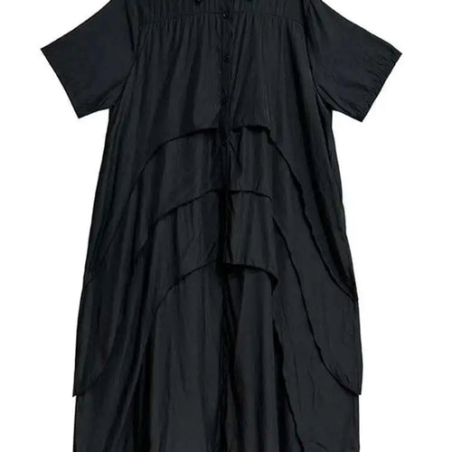 Load image into Gallery viewer, Women Black Layers Back Long Big Size Long Shirt Dress New Lapel Short Sleeve Fashion Tide Spring Summer 2025 1DH6073
