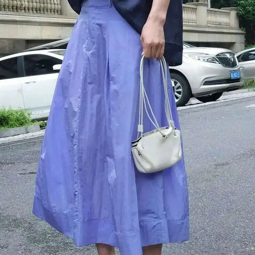 Load image into Gallery viewer, High Waist Purple Coffee Pleated Pocket Casual A-line Half-body Skirt Women Fashion Tide New Spring Autumn 2025 1DH5613
