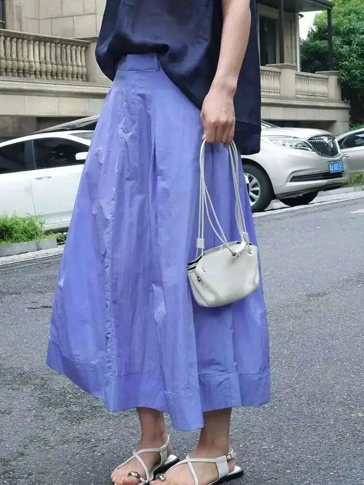 High Waist Purple Coffee Pleated Pocket Casual A-line Half-body Skirt Women Fashion Tide New Spring Autumn 2025 1DH5613