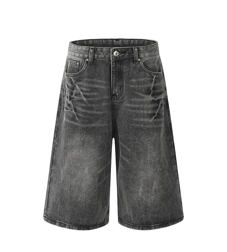 Wide Leg Men's Short Jeans American Washed Lightning Pattern Male Denim Shorts Loose Chic Men Bottoms Summer 9W1474