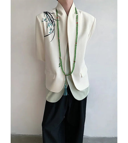 Men's Suit Jacket Orchid Embroidered Design Double-layered Shawl Collar Blazer Stylish New Chinese Style Male Top 9W1704