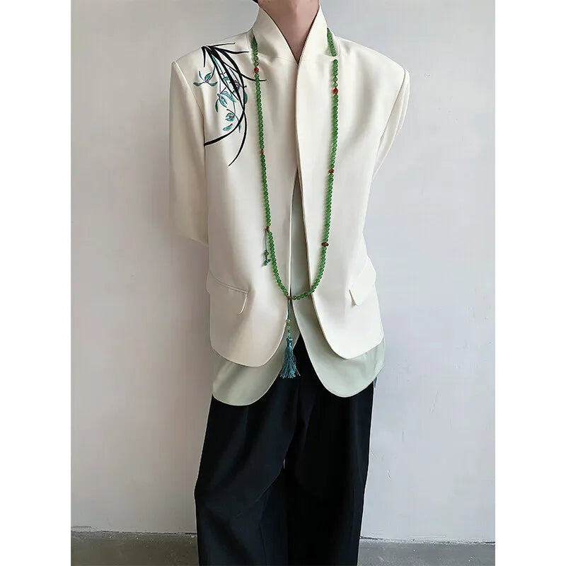 Men's Suit Jacket Orchid Embroidered Design Double-layered Shawl Collar Blazer Stylish New Chinese Style Male Top 9W1704