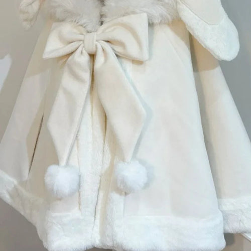 Load image into Gallery viewer, Y2k Aesthetic Cloak Jacket Women Japanese Lolita Fur Patchwork Rabbir Ear Hooed Coat Kawaii Sweet Bow Jackets Oversized JK Capes
