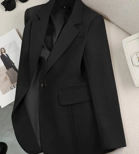 Women Korean 2024 Black Beige Elegant Single Button Blazers Autumn Winter Purple Red Long Sleeved Plus Size Festival Tops Simple