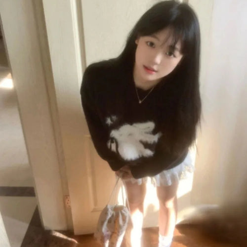 Load image into Gallery viewer, Y2k Aesthetic Vintage Kawaii Sweater Pullover 2025 New Autumn Winter Cartoon Jacquard Tops Women Streetwear Grunge Fairy Jumpers
