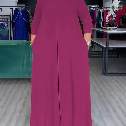 Load image into Gallery viewer, Summer Fashion Afican Loose Soild Color JumpSuits for Women with Pockets Round-Neck Wide Leg Pants Jumpsuit Female
