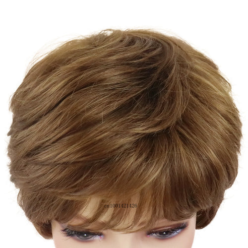 Load image into Gallery viewer, Synthetic Hair Short Pixie Cuts Wigs for Women Natural Hairstyles Brown Wig with Bangs Trendy Mommy Wig Gifts Old Lady Costume
