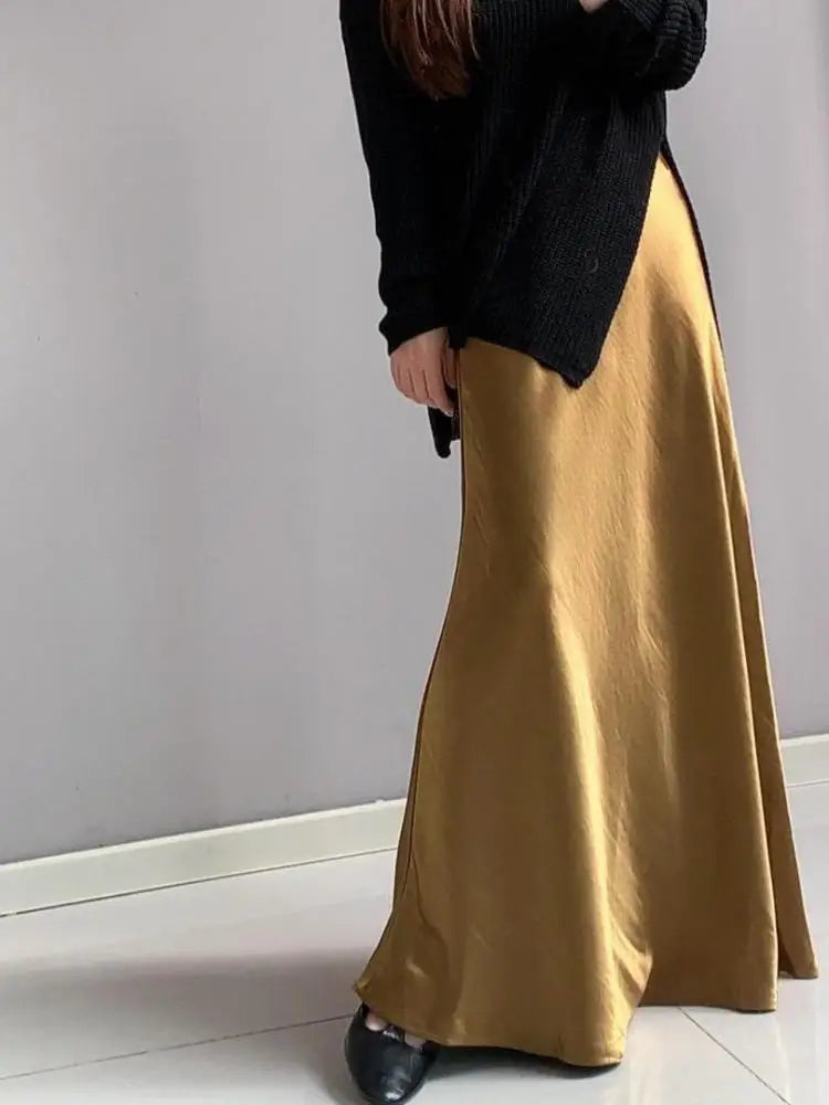 Spring Summer French Fashion Solid Elegant Versatile Long Skirts Women Temperament High Waisted Vacation Fishtail Half Skirt New