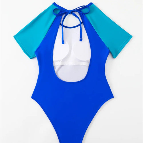 Load image into Gallery viewer, Short Sleeve One Piece Swimsuit 2024 Swimwear for Women Sexy Hollow Out Bathing Suit Backless Monokini
