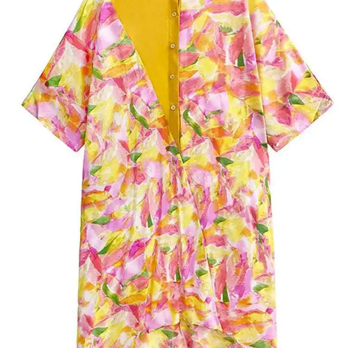 Load image into Gallery viewer, Women Blue Printed Big Size Midi Floral Dress New Stand Collar Short Sleeve Loose Fit Fashion Spring Summer 2025 1DF9379
