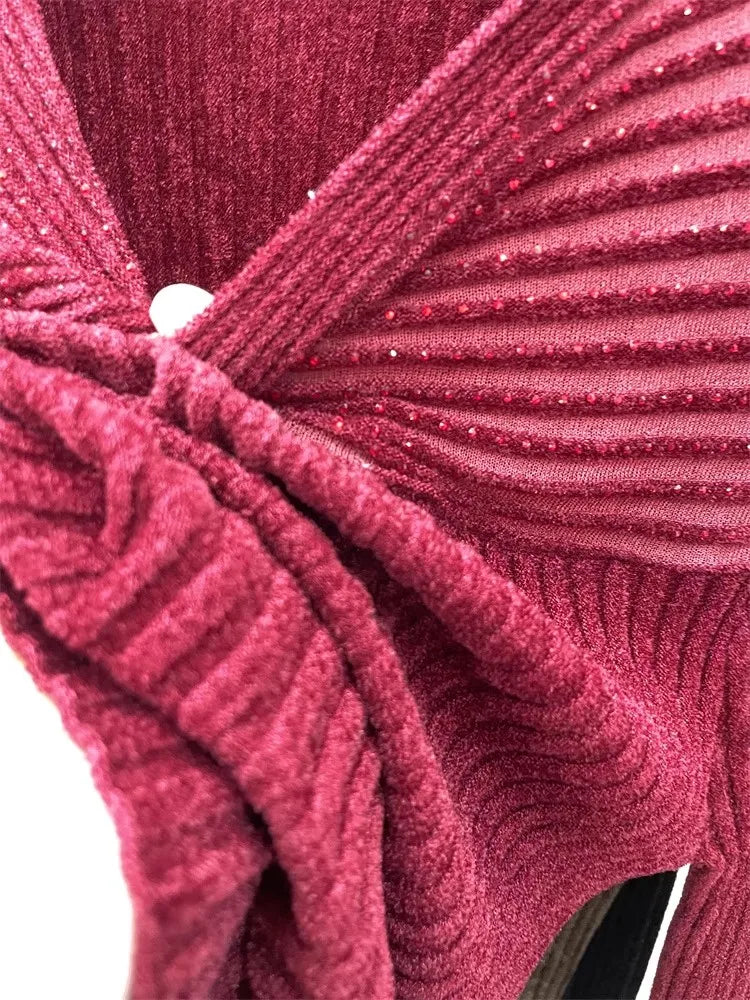 Sexy V Neck Solid Red Velvet Sweaters Korean Fashion Autumn Winter Slim Pull Femme Basics Pullovers  C-299