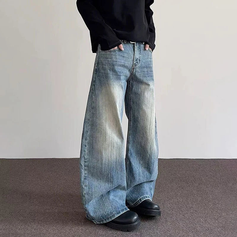 Men's Jeans New American Style High Street Cleanfit Curved Knife Male Flared Straight Leg Trousers Trendy Bottoms 9W1488