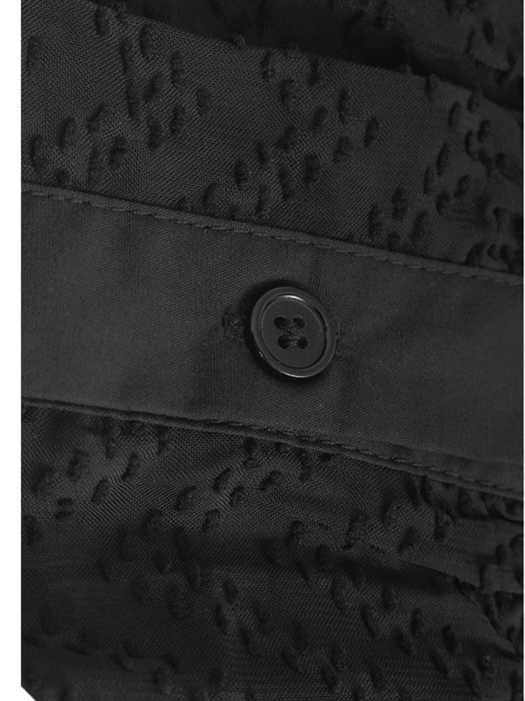 Women Blue Grid Hollow Out Big Size Midi Shirt Dress New Lapel Short Sleeve Fashion Tide Spring Summer 2025 1DJ1208