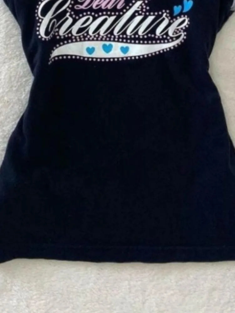 Two Pieces Set T-shirt Halter Patchwork Slim Casual Letter Cropped Top Women Y2k Aesthetic Summer Contrast Color Grunge Tees