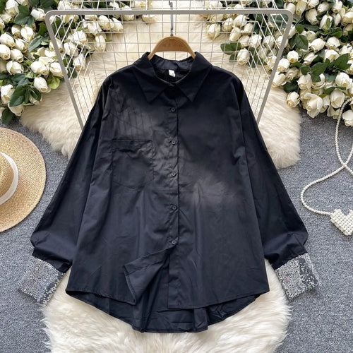 Load image into Gallery viewer, Autumn French Fashion Black White Patchwork Single Breasted Shirt Women Long Sleeves Tops Versatile Blouse Trendy Casual Popular
