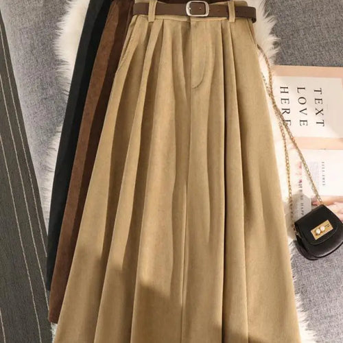 Load image into Gallery viewer, Retro Corduroy Black Pleated Umbrella Skirts For Women Autumn Winter Fashion Korean Streetwear Harajuku Brown Long Skirt Elegan
