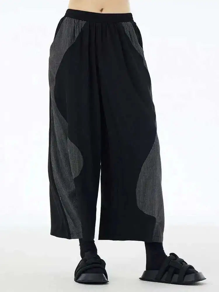 High Elastic Waist Black Plaid Color-block Long Wide Leg Pants New Trousers Women Fashion Tide Spring Autumn 2025 1DH6076
