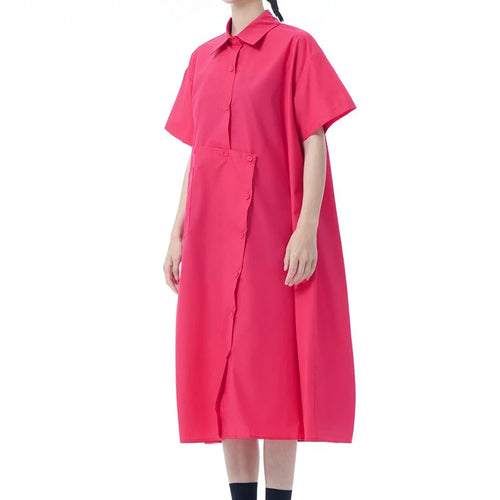 Load image into Gallery viewer, Women Black Irregular Button Big Size Midi Shirt Dress New Lapel Short Sleeve Fashion Tide Spring Summer 2025 1DJ0954
