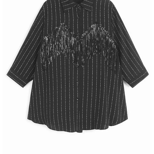 Load image into Gallery viewer, Tassels Striped Shirt Wide Leg Shorts Two Piece Suit New Lapel Long Sleeve Women Fashion Tide Spring Autumn 2025 1DJ1226
