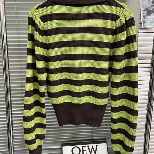 Load image into Gallery viewer, Striped Colorblock Sweater For Women Peter Pan Collar Long Sleeve Knitting Casual Pullovers Female Clothing Fashion
