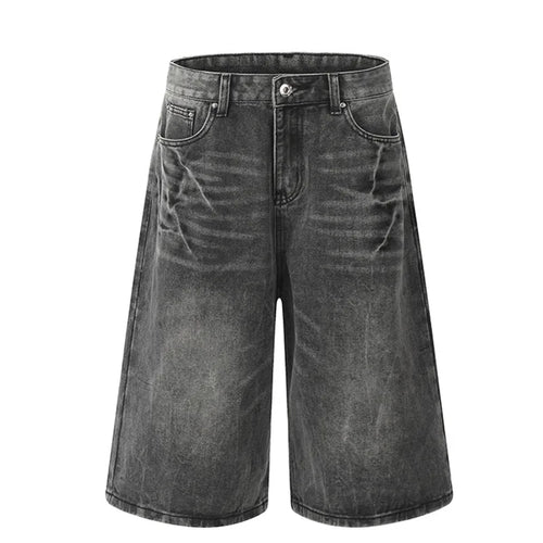 Load image into Gallery viewer, Wide Leg Men&#39;s Short Jeans American Washed Lightning Pattern Male Denim Shorts Loose Chic Men Bottoms Summer 9W1474
