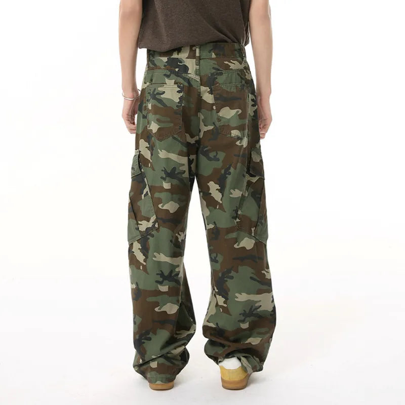 Hign Street Men's Jeans New American Stylish Large Pocket Fashion Washed Loose Design Male Trousers Summer 2025 9W1692