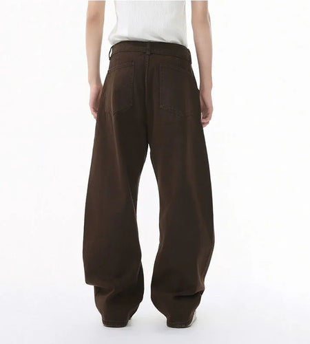 Men's Jeans Straight Leg Design New Korean Handsome Solid Color Denim Pants Belt Loose Fashion Male Bottoms Spring 9W1590